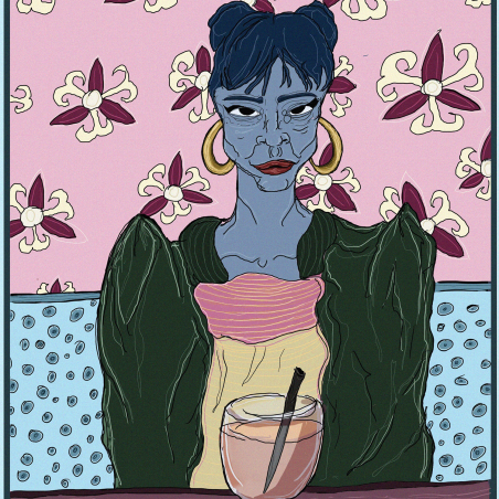 Her Gaze and the Martini olive Print